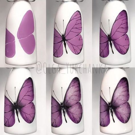 Three-Step Easy Nail Designs And Tutorials You Will Absolutely Love ★ Nail Art Papillon, Nails Art Tutorial, Light Purple Nails, Easy Nail Designs, Butterfly Nail Designs, Unghie Nail Art, Butterfly Nails, Geometric Nail Art, Nail Drawing