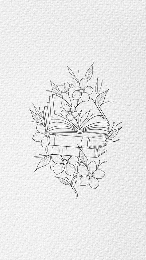 Floral Acotar Tattoo, Sunflower And Books Tattoo, Small Book Stack Tattoo, Book Mark Tattoo, Small Front Thigh Tattoos, Flower Bed Tattoo, Book Tattoo Acotar, Acotar Clipart, Dragonfly Hip Tattoo