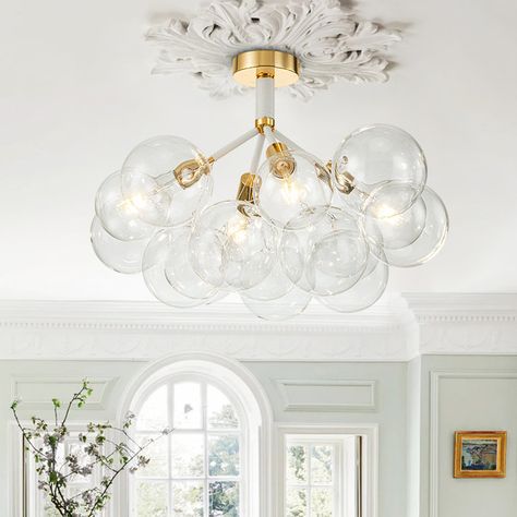 4 - Light Clear Glass Semi Flush Mount Bubble Light Flush Mount, Contemporary Ceiling Light, Bedroom Redo, Flush Mount Chandelier, Contemporary Ceiling, Glass Bubble, Glass Globes, Semi Flush Ceiling Lights, Light Fixtures Flush Mount