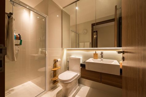 Singapore Bathroom Design, Contemporary Grey Bathrooms, Basic Hygiene, Small Bathroom Window, Bedroom Toilet, Condo Bathroom, Minimal Bathroom, Open Bathroom, Small Condo