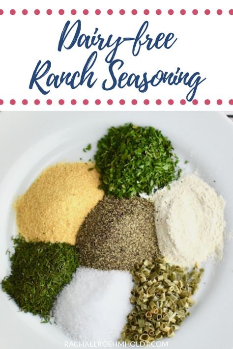 Dairy-free Ranch Seasoning - Rachael Roehmholdt Dairy Free Ranch Recipe, Dairy Free Ranch Dressing Recipe, Ranch Seasoning Mix Recipes, Ranch Dressing Mix Recipe, Gluten Free Ranch Dressing, Homemade Ranch Mix, Dairy Free Ranch, Dairy Free Salad Dressing, Dairy Free Ranch Dressing