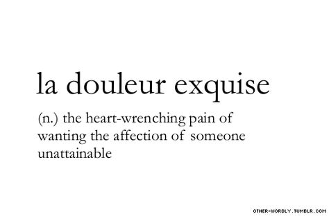 la douleur exquise: the heart-wrenching pain of wanting the affection of someone unattainable Unique Words Definitions, Uncommon Words, Weird Words, Unusual Words, Rare Words, Word Definitions, Words To Use, Unique Words, Aesthetic Words