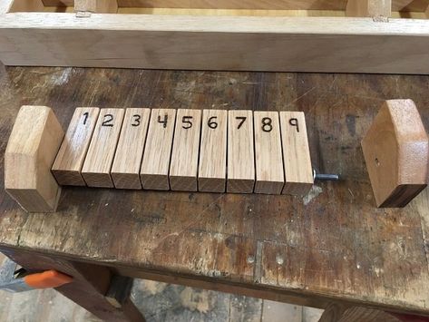 Beer Swap 2019 submission | LumberJocks Woodworking Forum Shut The Box Game Diy Plans, Beer Drinking Games, Box Diy, Spray Adhesive, Diy Games, Steel Rod, Mitered Corners, Diy Plans, Drinking Beer