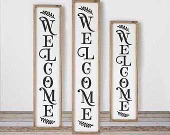 Vertical welcome sign | Etsy Welcome Planter, Welcome Sign Front Door, Porch Leaners, Welcome Signs Front Door, Christmas Cricut, Board Signs, Front Porch Signs, Porch Welcome Sign, Door Decor Ideas