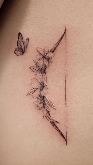 Bow And Arrow Flower Tattoo, Feminine Bow And Arrow Tattoo, Flower Bow Tattoo, Archer Bow Tattoo, Arrow And Flower Tattoos For Women, Floral Bow And Arrow Tattoo, Feminine Arrow Tattoo, Archer Tattoos For Women, Tattoos Saggitarius