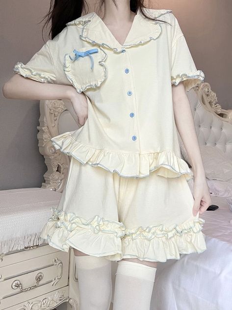 Summer Outfits Korean Style, Femme Summer Outfits, Korean Pyjamas, Kawaii Sleepwear, Pyjamas Cute, Cute Night Outfits, Outfits Korean Style, Women Nighty, Summer Outfits Korean