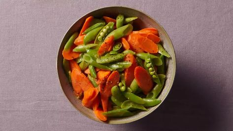 Quick Carrots and Snap Peas with Lemony Mustard Dressing Potato Kugel, Easter Dinner Table, Easter Dinner Recipes, Mustard Dressing, Spring Salad, Roasted Asparagus, Roasted Salmon, Ultimate Christmas, Snap Peas