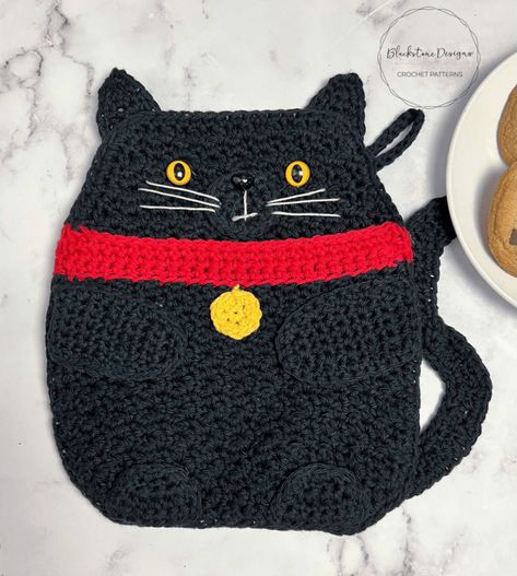 Cat Potholder, Mexican Crochet, Cat Pot, Crochet Cats, Kitchen Crochet, Crochet Pouf, Cat Patterns, Crochet Hot Pads, Crochet Cat Pattern