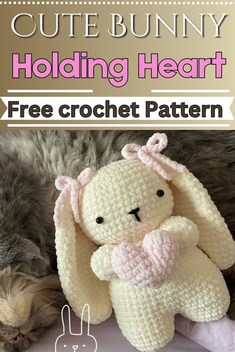 Crochet Amigurumi Bunny Holding A Heart Pattern Free Pattern Bunny Crochet, Crochet Stuffed Rabbit Free Pattern, Crocheted Plushies Pattern, Amigurumi Blanket Yarn Free Pattern, Crochet Stuffed Bunny Free Patterns, Rabbit Crochet Pattern Free Amigurumi, Crochet Free Bunny Patterns, Free Bunny Amigurumi Pattern, Free Crochet Patterns Bunny