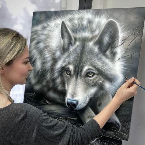 Black And White Wolf Art, Magical Artwork, Wolf Artwork, Wolf Painting, Farm Art, Animal Portraits, Black And White Photos, Turtle Painting, Portrait Paintings