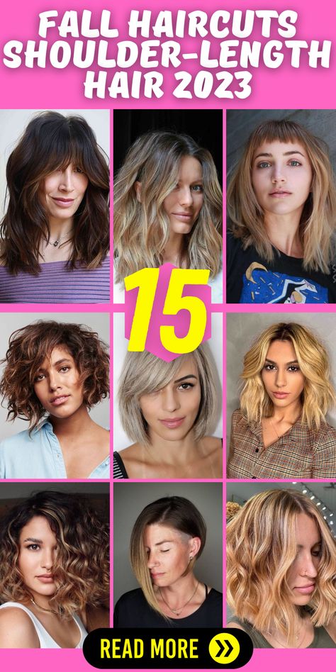 Fall haircuts shoulder length 2023: Get inspired by these trendy shoulder-length hairstyles for women. From short layered bobs to shaggy cuts, there's a style for everyone. Whether you have curly, wavy, or straight hair, these ideas will give you a fresh and stylish look this fall. Perfect for fine hair or thick locks, these medium-length cuts with layers will add texture and volume. Find the perfect hairstyle for your round face or black hair and try out different styling techniques Medium Length Hair Styles For Women 2023, Fall 2023 Hair Trends Haircuts Medium Curly, Popular Hair Cuts For Women 2023, Popular Fall Hair Styles 2023, Hair Styles Medium Length 2023, Shoulder Length Hairstyles 2023, Medium Hairstyles For Women 2023, Stylish Haircut For Women Medium Lengths, Trending Medium Length Hairstyles 2023