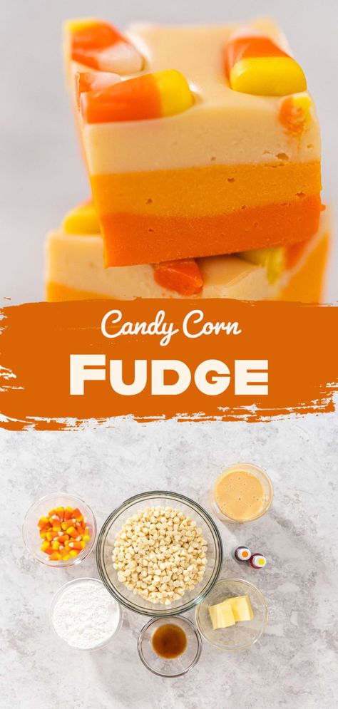 Candy Corn Fudge Candy Corn Fudge 3 Ingredients, Candy Corn Fudge Recipe, Candy Corn Desserts, Candy Corn Recipe, Eggnog Fudge, Marshmallow Bars, Gluten Free Candy, Orange Food Coloring, Halloween Events