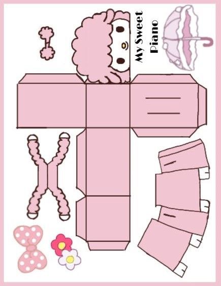 My Sweet Piano, Diy Hello Kitty, Hello Kitty Printables, Hello Kitty Crafts, Paper Dolls Diy, Paper Toys Template, Hello Kit, Paper Doll Template, Easy Paper Crafts Diy