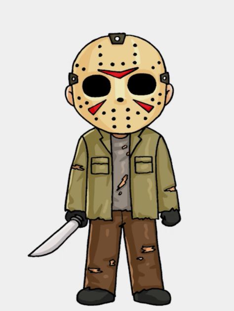 Jason Voorhees Cartoon, Horror Cartoon Drawing, Jason Cartoon, Horror Characters Drawings, Halloween Desenho, Jason Drawing, Chibi Horror, Halloween Yard Signs, Chibi Marvel