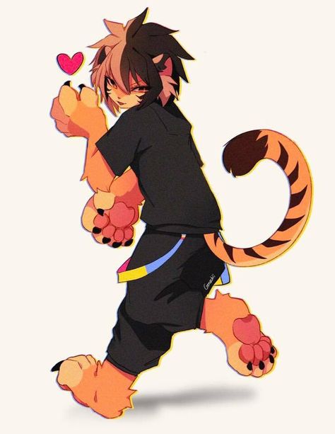 Shy Character, The Colors Of The Rainbow, Cat Oc, Colors Of The Rainbow, Creature Drawings, Tiger Art, A Tiger, Arte Animal, 영감을 주는 캐릭터