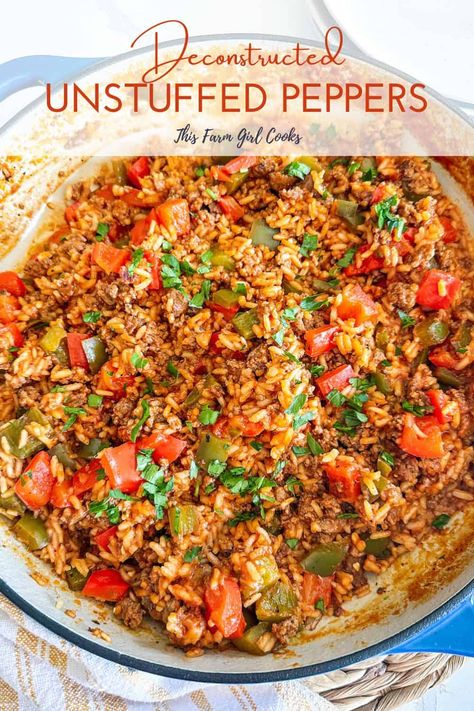 One Pan Stuffed Peppers, Dinners With Red Peppers, Cooked Bell Pepper Recipes, Stuffed Bell Peppers With Ground Turkey And Rice, Unstuffed Bell Pepper Recipes, Ground Chicken And Bell Pepper Recipes, Ground Turkey And Bell Peppers, Ground Beef With Peppers Recipes, Stuffed Peppers Stove Top