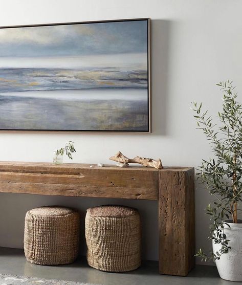 RESTORATION HARDWARE INSPO on Instagram: “The ubud console table from @arhaus is the absolute closest dupe to the famous RH reclaimed wood console AND ITS ON SALE RIGHT NOW!! Run…” Ubud Console, Table Bench, Belek, Wood Console Table, Wood Console, Decor Home Living Room, House Entrance, Ubud, Modern Rustic