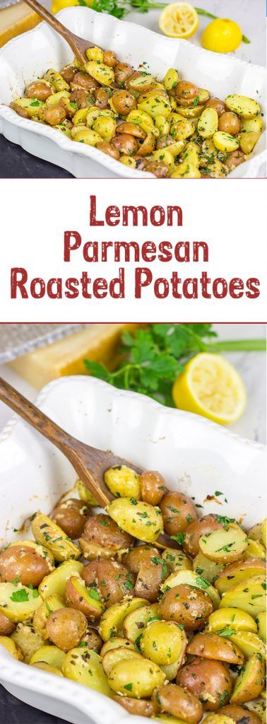 Time to add a tasty (and easy) new side dish to the dinner rotation?  These {Lemon Parmesan Roasted Potatoes} are one of our favorites! #potatoes #lemon #sidedish #parmesan   https://spicedblog.com/lemon-parmesan-roasted-potatoes.html Lemon Pepper Potatoes, Lemon Parmesan Roasted Potatoes, Parmesean Potatoes, Lemon Dill Potatoes Roasted, Lemon Roasted Potatoes Greek, Parmesean Roasted Potatoes, Parmesan Roasted Potatoes, New Dinner, Potatoes Easy