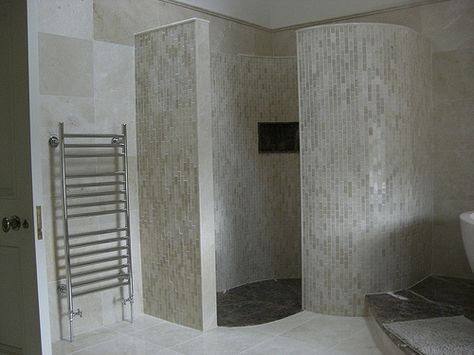 Bespoke Snail Shower Surround in Noce Random Length Mosaic with Marron Showertray and built in shelf | Flickr - Photo Sharing! Shower Curbless, Daydream Believer, Adobe Home, Walk In Shower Designs, New Bathroom Ideas, Shower Designs, Designer Bathroom, Mortgage Broker, Cover Picture