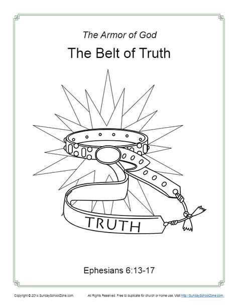 Free Bible Coloring Pages for Kids on Sunday School Zone Armor Of God For Kids, Armor Of God Lesson, The Belt Of Truth, Sunday School Projects, Belt Of Truth, The Armor Of God, Bible Activities For Kids, Kids Bible, Bible Study For Kids