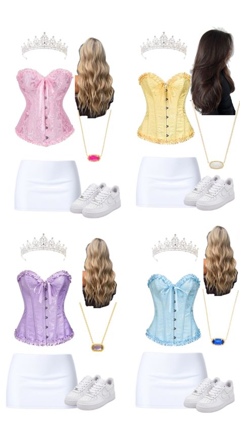 Princesses 🩷Aurora 💛belle 💙Cinderella 💜rapunzel Fall Outfits Office, Scary Kids Halloween Costumes, Rapunzel Halloween Costume, Princess Aurora Costume, Rapunzel Outfit, Easy Halloween Outfit, Disney Princess Halloween Costumes, Autumn Outfits Aesthetic, Cinderella Halloween Costume