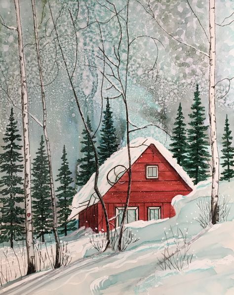 Cottage Art Painting, Arte Aesthetic, Colour Drawing, Watercolor Art Landscape, Farm Paintings, Art Painting Tools, Barn Painting, Winter Watercolor, Diy Watercolor Painting