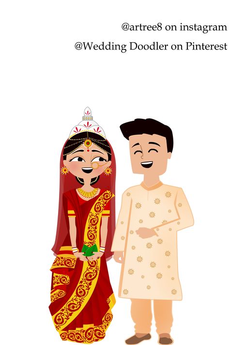 #wedding #weddingillustration #weddingcustomcard #customcard #shaadi #weddingcard #illustration #doodle #bengalibride #bengaliwedding #bengalibrideillustration #northindian #northindianwedding #northindianweddinginvite  #einvite #eweddinginvite Bengali Wedding Couple Cartoon, Bengali Bride Cartoon, Bengali Bride And Groom Cartoon, Bengali Bride Illustration, Bengali Bride Groom Illustration, Bengali Bride Drawing, Bengali Wedding Illustration, Kula Art, Bengali Wedding Card