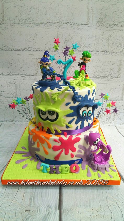 Splatoon cake. By Helen the cake lady Splatoon Cake, Slime Party, Video Games Birthday, Birthday Cakes For Women, 11th Birthday, Boy Birthday Party, 9th Birthday, 8th Birthday, Let Them Eat Cake