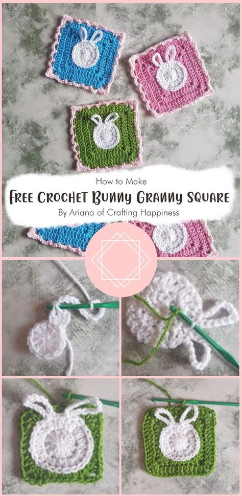 Spring Granny Square Crochet, Granny Square Bunny, Bunny Granny Square, Free Crochet Bunny, Crochet Cables Pattern, Granny Square Tutorial, Granny Square Pattern, Hobby Ideas, Crochet Bunny Pattern