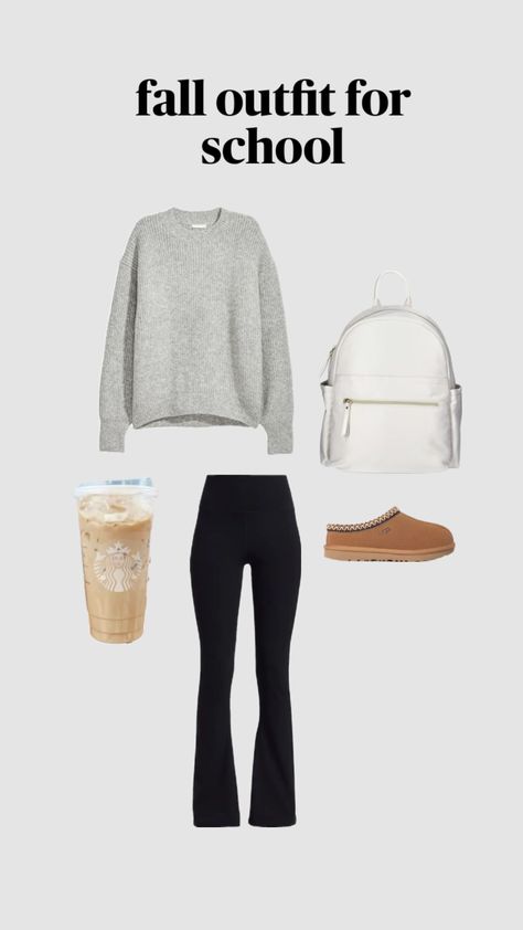 fall outfit for school - basic outfit, sweater and leggings, school inspo, backpack, back to school, ugg tazmans, lululemon leggings Basic Outfits For School, Outfits For School Leggings, School Leggings, Sweater And Leggings, Outfit For School, Outfits For School, Fall Outfits For School, Sweaters And Leggings, Basic Outfits