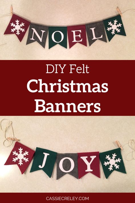 Cricut Felt Projects Christmas, Christmas Banners Ideas Diy, Christmas Banner, Diy Merry Christmas Banner, Christmas Banner Cricut, Homemade Fireplace Christmas Banner, Christmas Felt Bunting Diy Garland, Merry Christmas Felt Banner, Merry Christmas Garland Banner