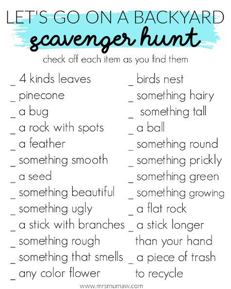 Backyard Scavenger Hunt Free Printable Scavenger Hunt For Kids, Outdoor Scavenger Hunt Ideas For Kids, Scavenger Hunt Ideas For Kids Outdoor, Backyard Scavenger Hunt For Kids, Funny Scavenger Hunt Ideas, Scavenger Hunt At Home, Backyard Scavenger Hunt, Walk Scavenger Hunt, Outdoor Scavenger Hunt