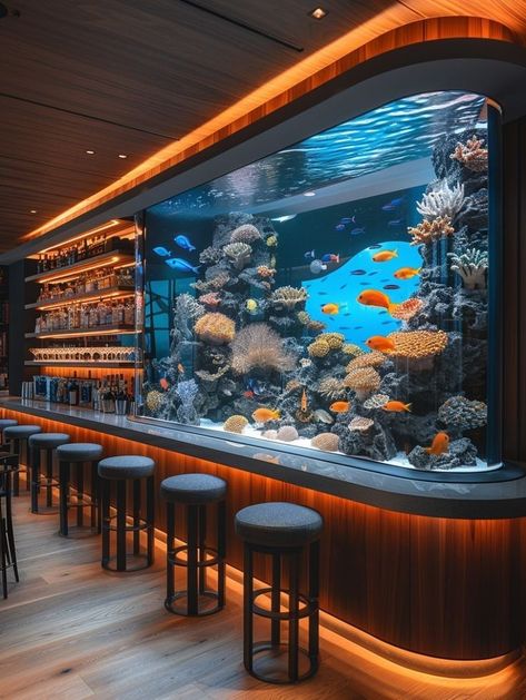 Fish Tank Restaurant, Aquarium Bar, Aquarium Restaurant, Dream Restaurant, Fish Pond Gardens, Cool Fish Tanks, Amazing Bedroom Designs, Aquascape Aquarium, Hidden Rooms