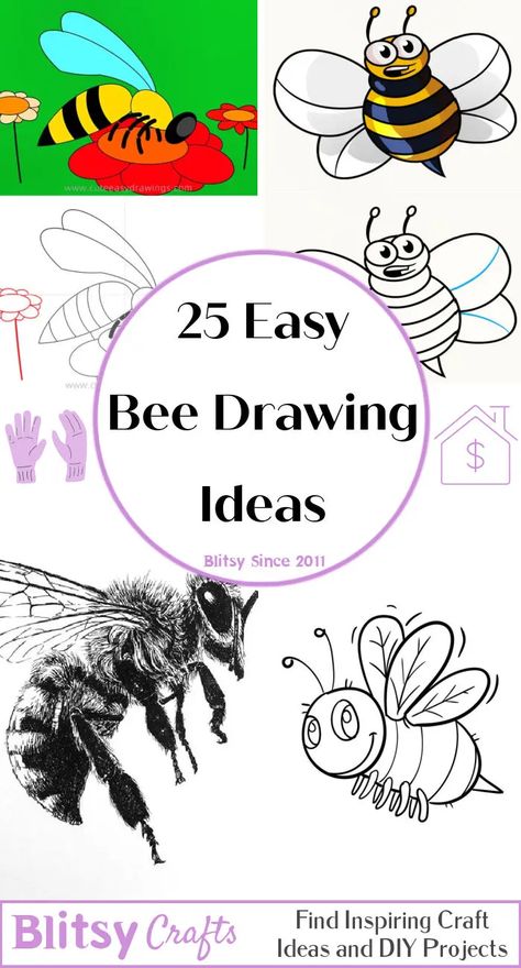 25 Cute Bee Drawing Ideas - How to Draw a Bee Drawing Of Bees Easy, Charcoal Bee Drawing, Easy Bee Watercolor, Draw A Bee Easy, Bumble Bee Drawing Cute, How To Draw Honey Bee, Cute Bees Drawings, Bee Drawings Simple, Bumblebees Drawing