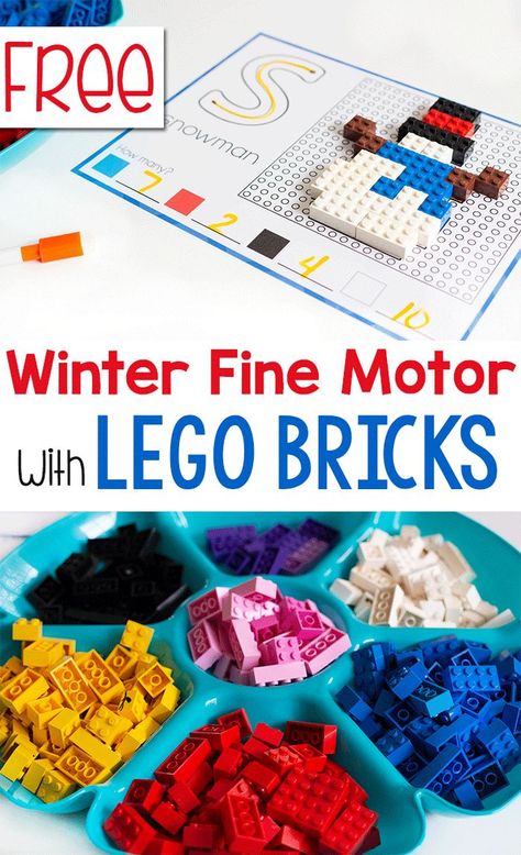 Free printable winter fine motor mats with LEGO bricks! Use your LEGO to build fine motor skills with these winter activities. English and Spanish versions included. #wintertheme #finemotor #OT #pincergrasp #preschool #kindergarten #mathcenters #LEGO #lifeovercs #iteachtoo Christmas Math Ideas For Preschool, Lego Mats Free Printable, Fine Motor Stem Activities, Lego Templates For Kids, Winter Math Activities Preschool, Winter Activities For Kindergarten, Christmas Fine Motor Activities, Winter Fine Motor, Lego Learning