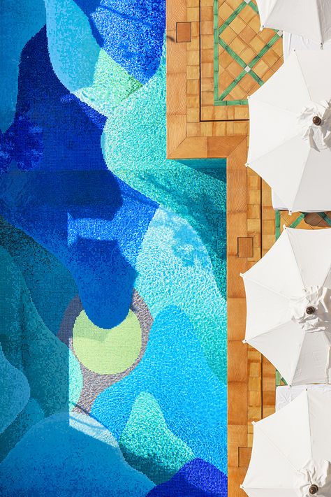 Le Sirenuse’s Iconic Swimming Pool Gets a Summer Makeover by Nicolas Party - Galerie Pool Mosaic Design, Architect Sketchbook, Nicolas Party, Swimming Pool Mosaics, Le Sirenuse, Pink Patch, Swimming Pool Tiles, Chinese Landscape Painting, Pool Colors