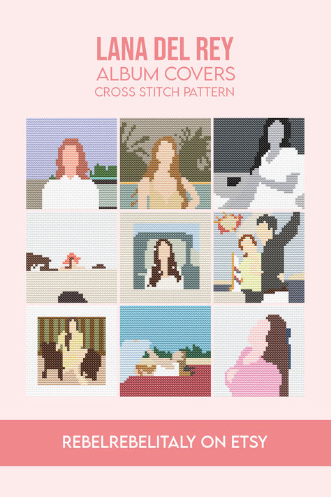 Your purchase includes: 3 PDF files (A4 format) containing: - Instructions (material, floss colors, photos of finished product) - Printable Pattern Chart in Black and White - Printable Pattern Chart in Color Lana Del Rey Cross Stitch, Lana Del Rey Albums, Printable Patterns, Lana Del Rey, Cross Stitch Pattern, Stitch Pattern, Album Covers, Stitch Patterns, Cross Stitch Patterns