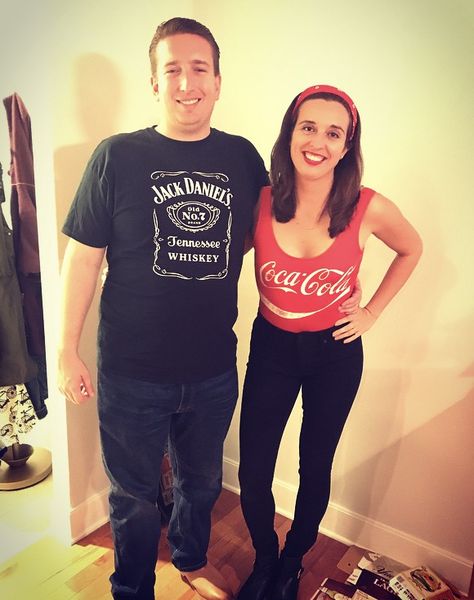 Jack and Coke Halloween Costume! Coke Halloween Costume, Jack And Coke, Jack Daniels, Purim, Halloween Costume, Halloween Costumes, Graphic Tshirt, Halloween