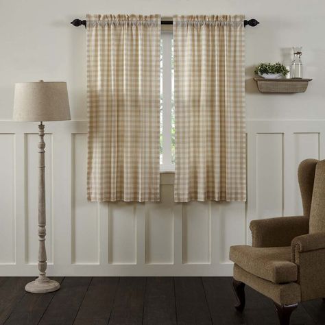 Farmhouse Curtain Rods, Tan Curtains, Buffalo Check Curtains, Check Curtains, Buffalo Check Fabric, Vhc Brands, Farmhouse Curtains, Short Curtains, Cotton Curtains