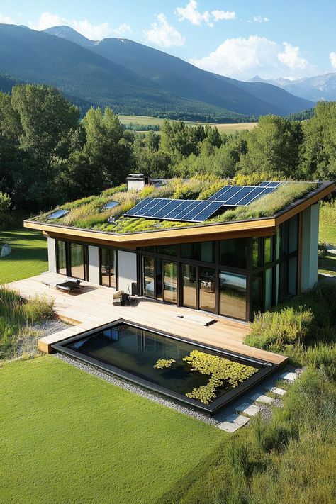 Modern Houses Sustainable House Design Eco Friendly, Modern Eco House Design, Eco Friendly Home Design, Atrium Homes, House Built Into Hillside, Cottagecore Houses, Mansion Houses, Sustainable Architecture House, Sustainable Architecture Design