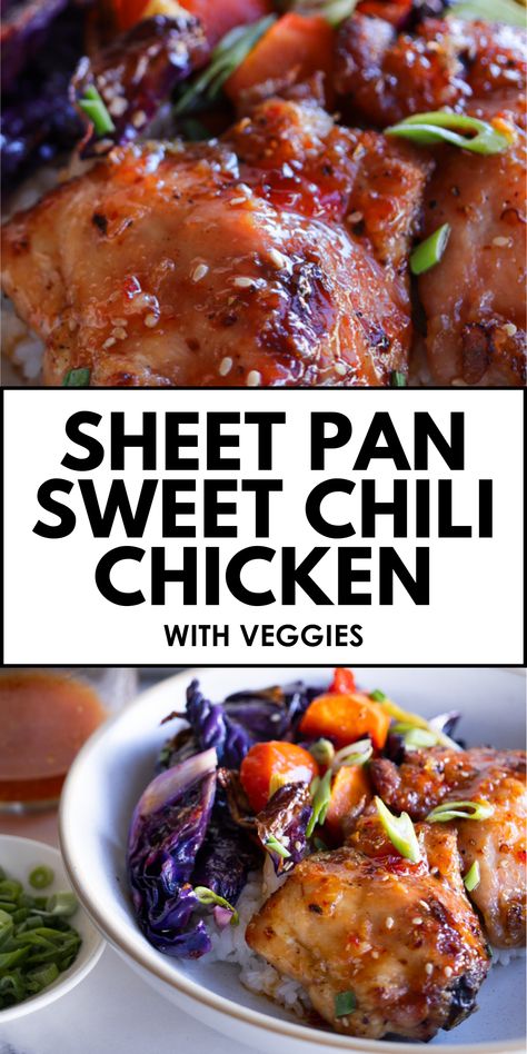 Make sheet pan sweet chili chicken with veggies for an easy and tasty dinner. Perfect for busy nights when you want a healthy, flavorful meal. Sweet Chili Chicken Recipes, Crockpot Sweet Chili, Sweet Chili Recipe, Sweet Chili Chicken Wings, Chicken With Veggies, Easy Chicken Marinade, Sheet Pan Meals Chicken, Sweet Chili Chicken, Chicken Sauce