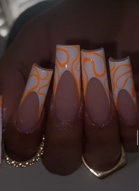 Cute Summer Nails Designs Pretty, Pretty Art Ideas, Orange Ombré Nails, Nail Designs Orange, Ambre Nails, Orange Ombre Nails, Summer Nails Designs, Orange Acrylic Nails, Orange Nail