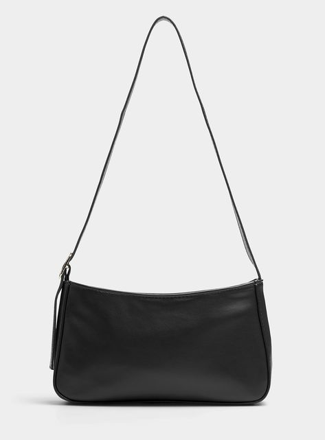 Simons - Women's Smooth Minimalist Baguette Bag in Black Black Baguette Bag, Going Out Purse, Black Side Bag, Faux Fur Bag, Flap Backpack, Black Leather Shoulder Bag, Fur Bag, Trendy Handbags, Future Apartment