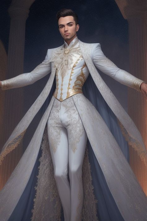 Mens Ballroom Suit, Regal Outfits Men, Fantasy Suits Male, Prince Outfits Aesthetic, Fantasy Fashion Male, Male Wedding Dress, Male Crown, Prince Clothes, Goddess Outfit