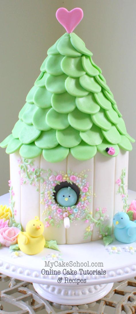 ADORABLE Birdhouse Cake Tutorial from MyCakeSchool.com! {member section} Online Cake Decorating Tutorials & Recipes! Birdhouse Cake, Bird Cakes, Decorating Videos, Cake Decorating Videos, Munnar, Baby Cakes, Cake Videos, Novelty Cakes, Cake Decorating Tutorials