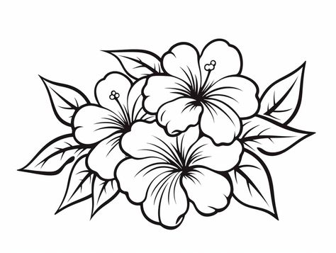 Hibiscus Coloring Page, Hawian Flowers Drawings, Hawaiian Flowers Drawing, Hibiscus Flower Drawing Simple, Hawaiian Drawing, Flower Outline Art, Hawaii Flowers Drawing, Hibiscus Flower Tattoo Design, Hibiscus Outline