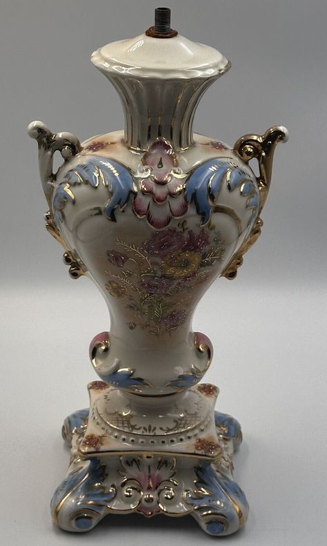 VINTAGE FRENCH STYLE Porcelain Lamp Bedroom Rococo Pink Blue Gold Hand Decorated $101.85 - PicClick CA Rococo Ceramics, Rococo Lamp, Historical Collage, Rococo Vase, Nails Reference, Rococo Decor, Spring Horse, Vintage French Style, Decorating 101