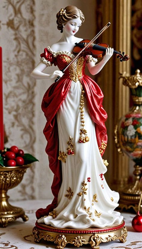 Decoration - Christmas porcelain limoges of lady statue playing violin - AI creation Lady Statue, Playing Violin, Christmas Porcelain, Glass Dolls, Vintage Porcelain Dolls, Antique Porcelain Dolls, Christmas Cards Kids, Lladro Porcelain, Lladro Figurines