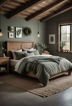 Gray And Sage Green Bedroom, Cream And Sage Bedroom, Sage Green And Grey Bedroom, Green And Grey Bedroom, Cozy Grey Bedroom, Sage Green And Grey, Olive Green Bedrooms, Sage Bedroom, Bedroom Moodboard