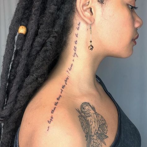 African American Tattoos, Small Back Tattoos, Christian Sleeve Tattoo, Neck Tattoos Women, Black Girls With Tattoos, Omerta Tattoo, Back Of Shoulder Tattoo, Dope Tattoos For Women, Shoulder Tattoos For Women